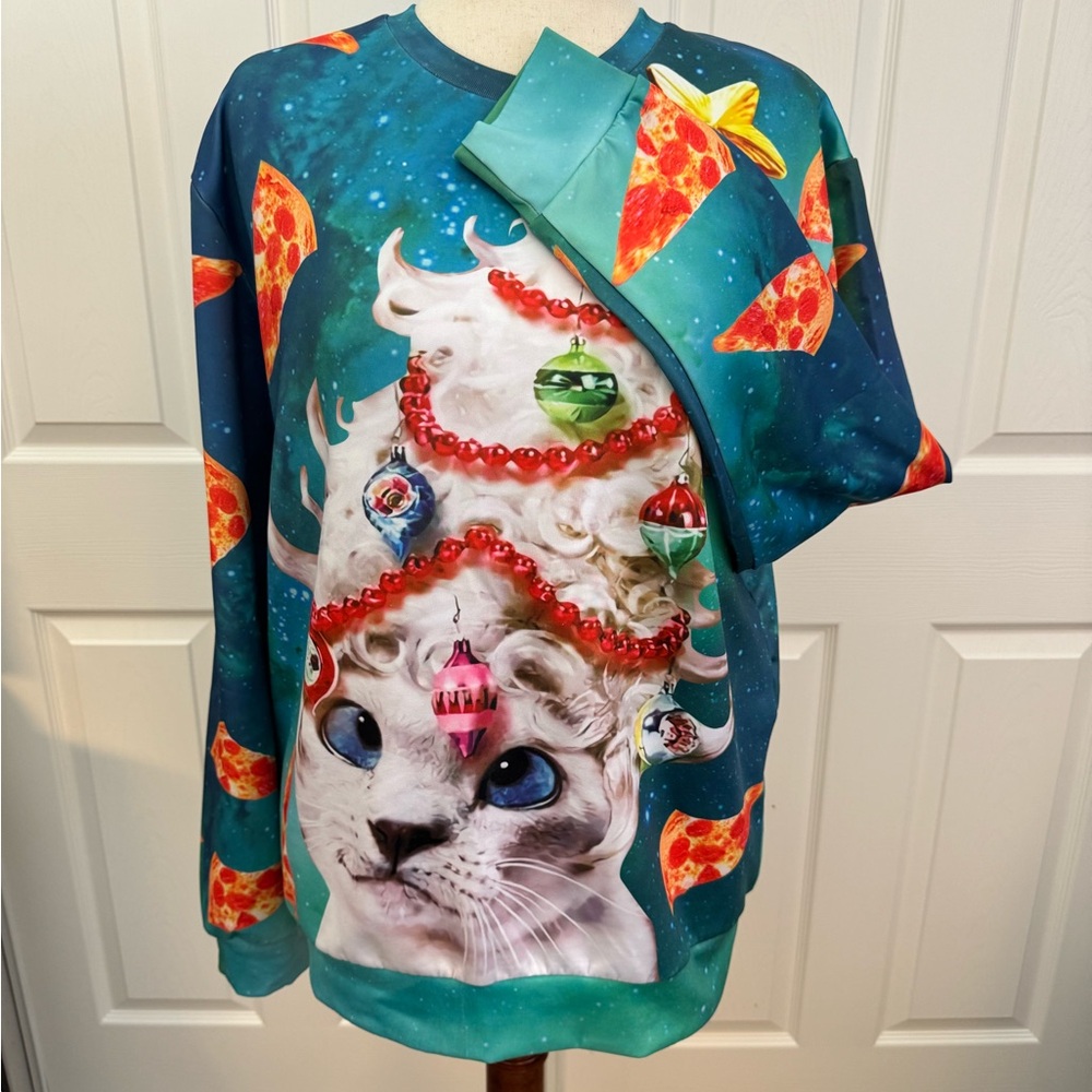 Ugly Christmas Sweater for Women 3D Funny Galaxy Pizza Large